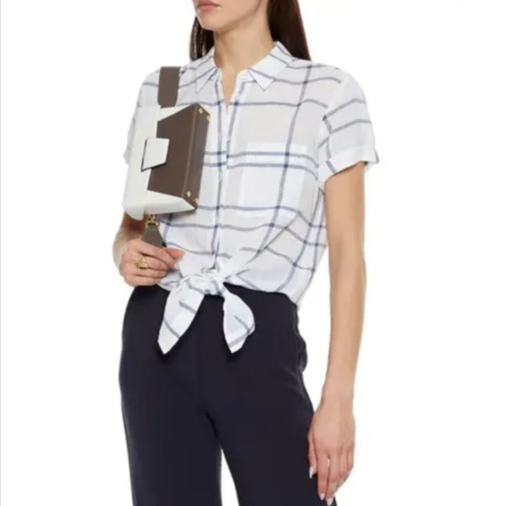 THEORY Hekanina Tie-front Checked Voile Shirt, Size: P
